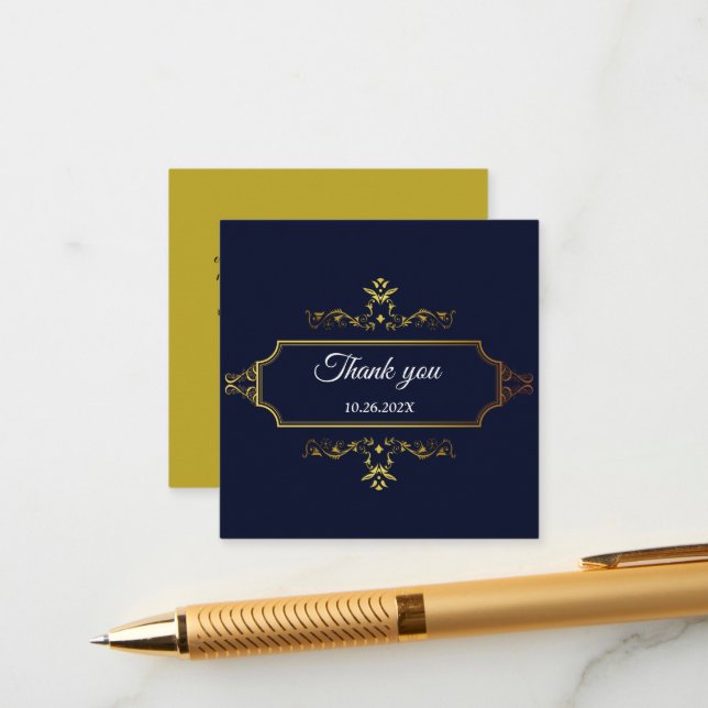 Gold and Navy Blue Indian Style Envelope Enclosure Card (Front/Back In Situ)