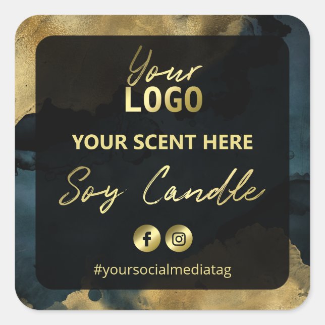 Gold And Navy Blue Ink Soy Candle Labels (Front)