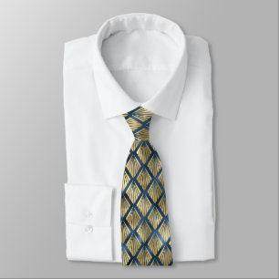 Gold and Navy Blue Metallic Fan Tie