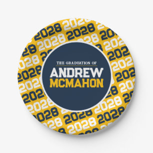 Gold and Navy Blue Personalised Graduation Paper Plate