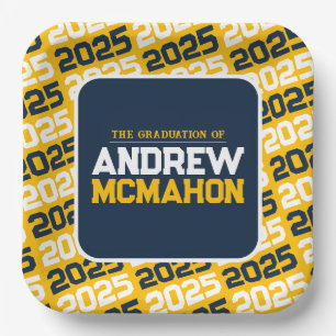 Gold and Navy Blue Personalised Graduation Paper Plate