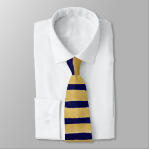 Gold And Navy Blue Stripe Geometric Tie