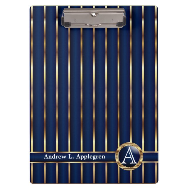 Gold and Navy Blue Stripes Clipboard (Front)