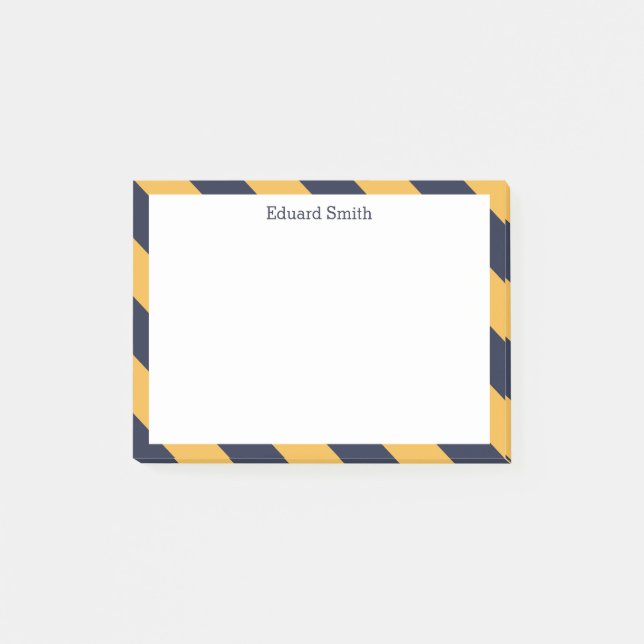 Gold and Navy Blue Stripes Personalised Post-it Notes (Front)