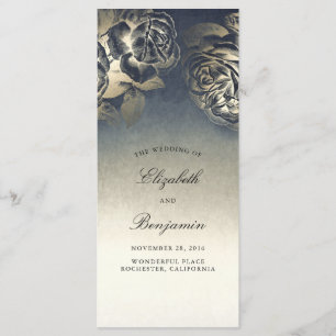 Gold and Navy Blue Vintage Wedding Programs