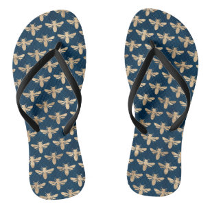 Gold and navy bumble bees summer beach thongs