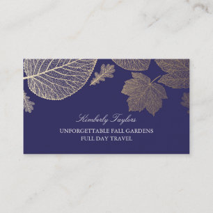 Gold and Navy Fall Leaves Elegant Business Card