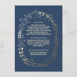 Gold and Navy Floral Wreath Wedding Details Enclosure Card