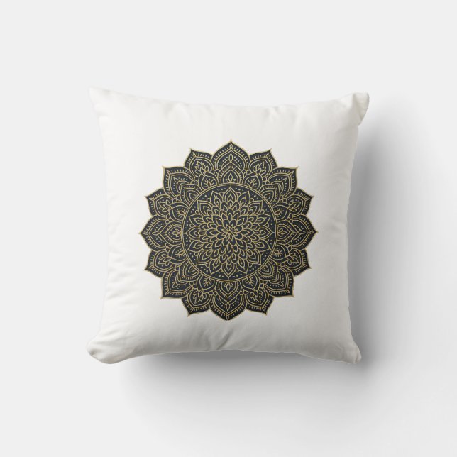 Gold and navy mandala  cushion (Front)