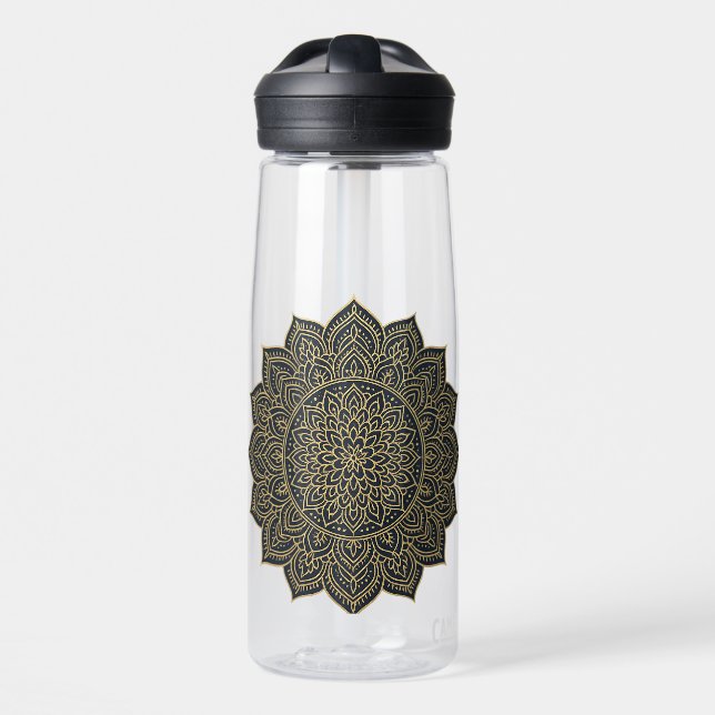 Gold and navy mandala  water bottle (Front)