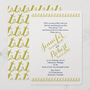 Gold and Navy Nautical Anchor Beach Wedding Invitation