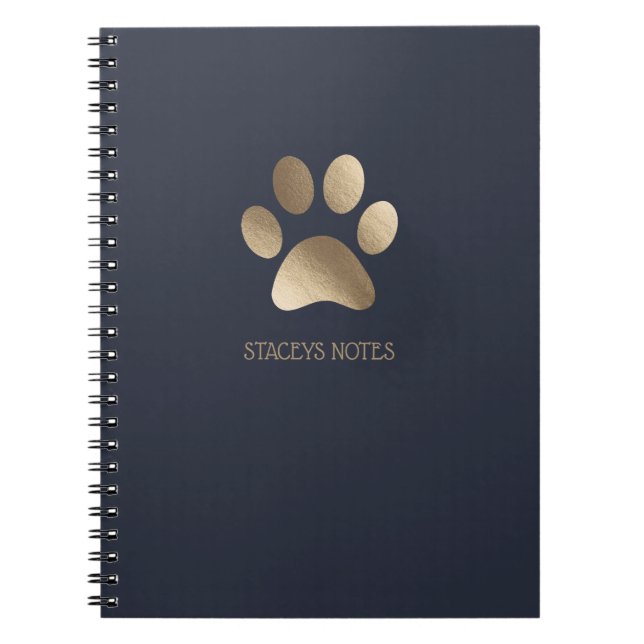 Gold And Navy Paw Print Logo Personalised Notebook (Front)