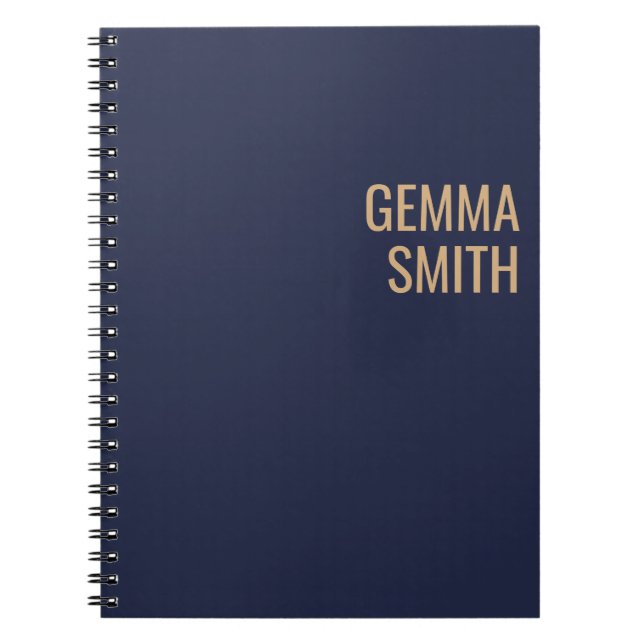 gold and navy personalised monogram minimalist notebook (Front)