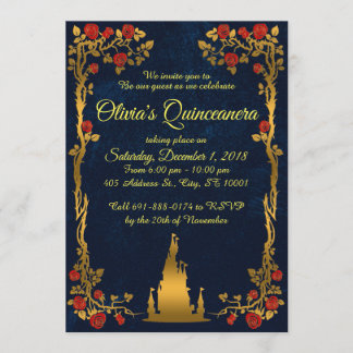 Gold and Navy Quinceañera Invitation