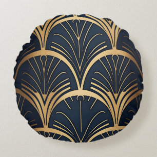 Gold and Navy Round Cushion