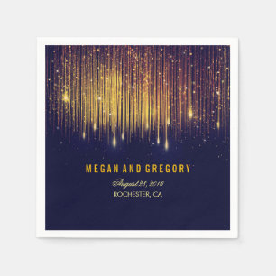 Gold and Navy String Lights Glitter Wedding Napkin