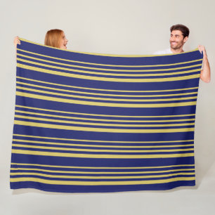 Gold and navy stripes patterned fleece blanket