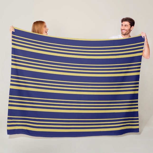 Gold and navy stripes patterned fleece blanket (In Situ)
