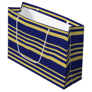 Gold and navy stripes patterned large gift bag