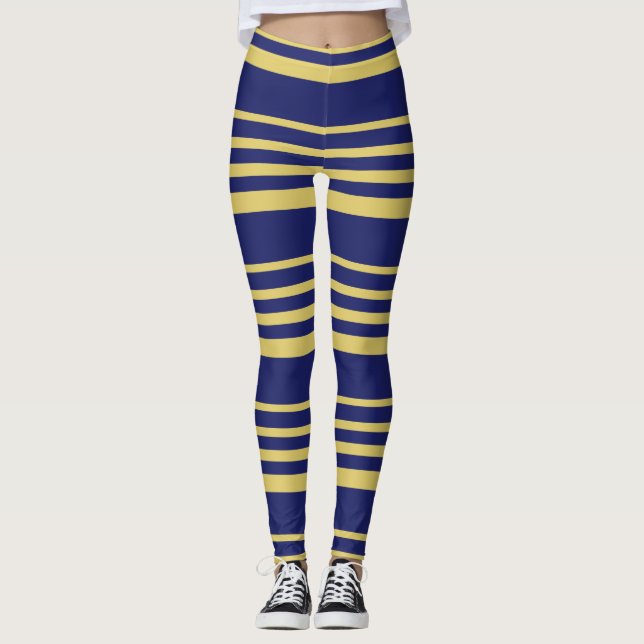 Gold and navy stripes patterned leggings (Front)