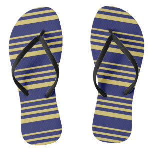 Gold and navy stripes patterned thongs