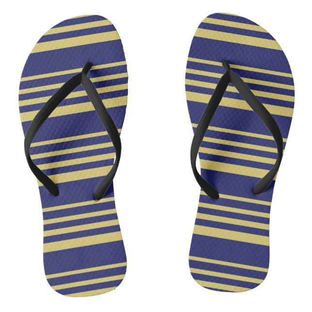 Gold and navy stripes patterned thongs (Footbed)