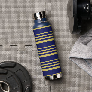 Gold and navy stripes patterned water bottle