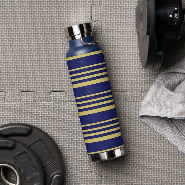Gold and navy stripes patterned water bottle (Gym)