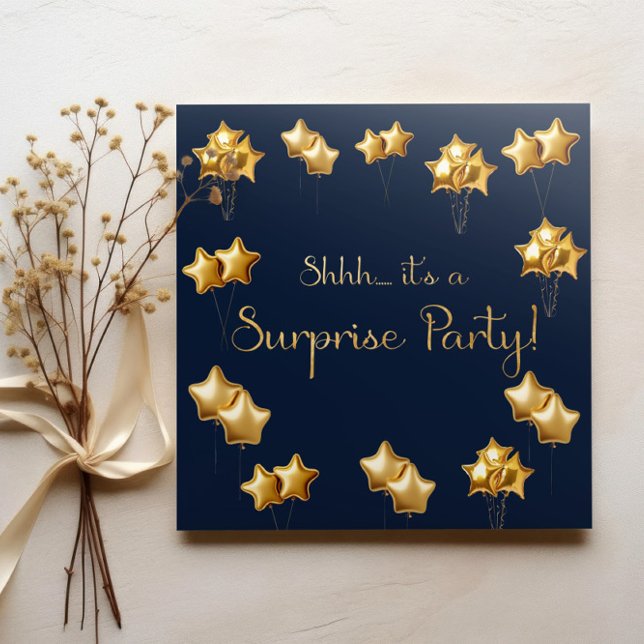Gold And Navy Surprise 50th Birthday Party Invitation (Blue and gold birthday party invitations)