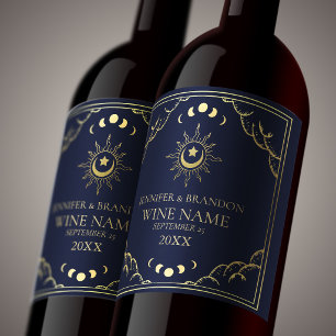 Gold and Navy Tarot Card Wedding  Wine Label