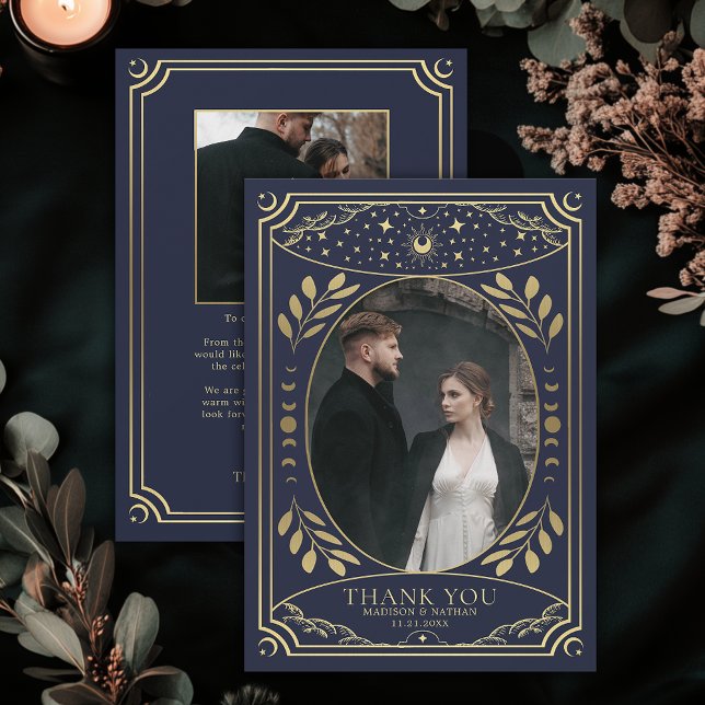 Gold and Navy Tarot Wedding Thank You Card (Creator Uploaded)