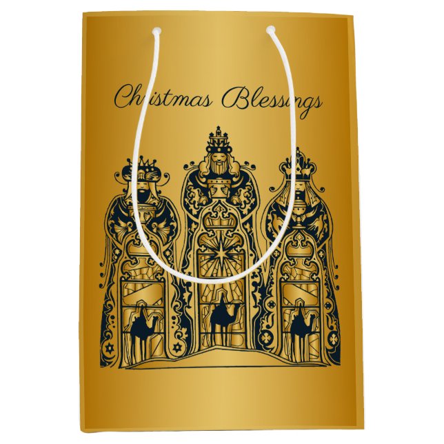Gold and Navy Three Wise Men Medium Gift Bag (Front)