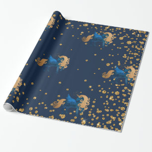 Gold and Navy Unicorn BIRTHDAY WEDDING WRAP Wrapping Paper