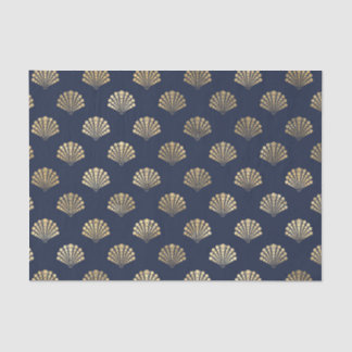 Gold and Navy Vintage Art Deco Flower Pattern  Tissue Paper