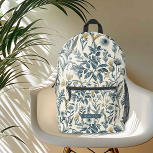 Gold and Navy Vintage Botanic  Printed Backpack