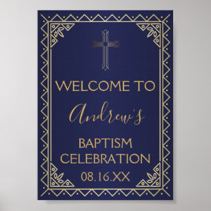 Gold And Navy Vintage Welcome Baptism Poster