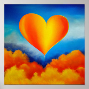 Gold and Orange Heart Balloon Poster