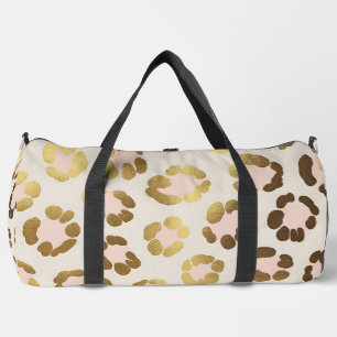 Gold and Pastel Pink Leopard Print Chic Animal Duffle Bag