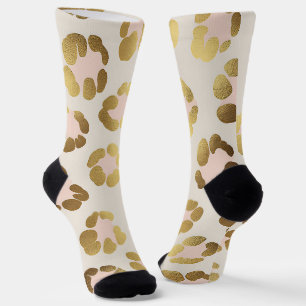 Gold and Pastel Pink Leopard Print Chic Animal Socks