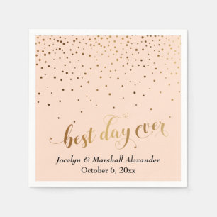 Gold and Peach Best Day Ever Hearts Confetti Napkin