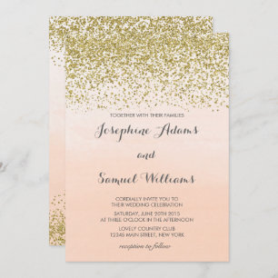 Gold and Peach Orange Wedding Invitation