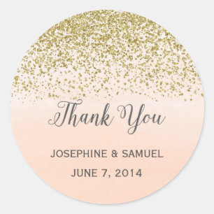 Gold and Peach Watercolor Round Stickers