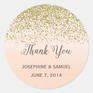 Gold and Peach Watercolor Round Stickers