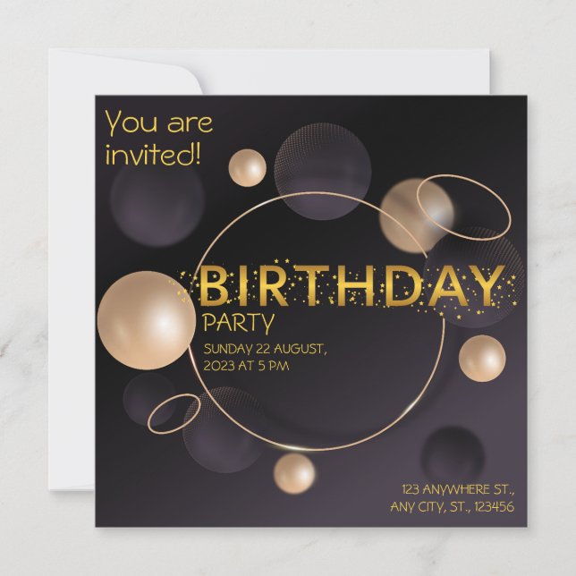 Gold and Pearl. Elegant birthday Invitation (Front)