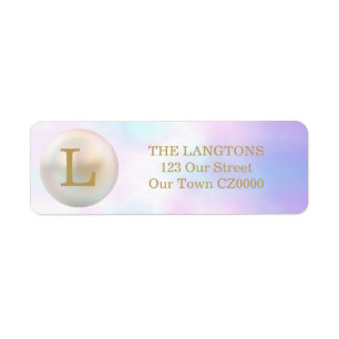Gold and Pearl Monogram Address Return Address Label