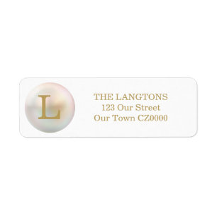 Gold and Pearl Monogram Address Return Address Label