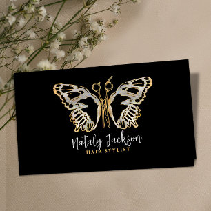 Gold and pearl Scissors and Butterfly Stylish Business Card