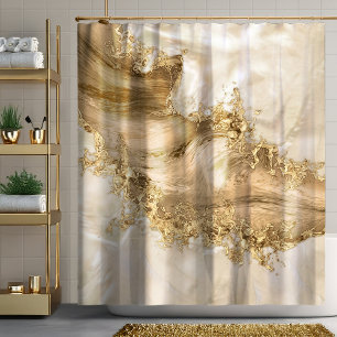 Gold and Pearl - Splatter and flow Shower Curtain