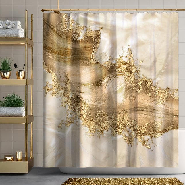 Gold and Pearl - Splatter and flow Shower Curtain (Creator Uploaded)