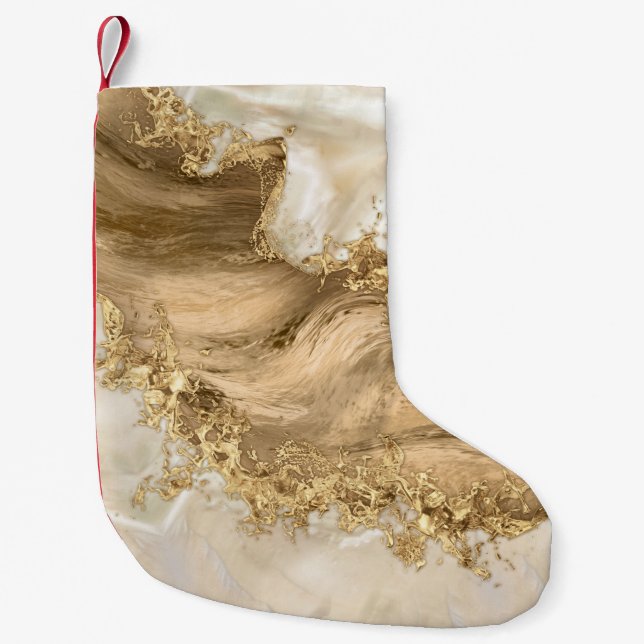 Gold and Pearl - Splatter and flow Small Christmas Stocking (Front)